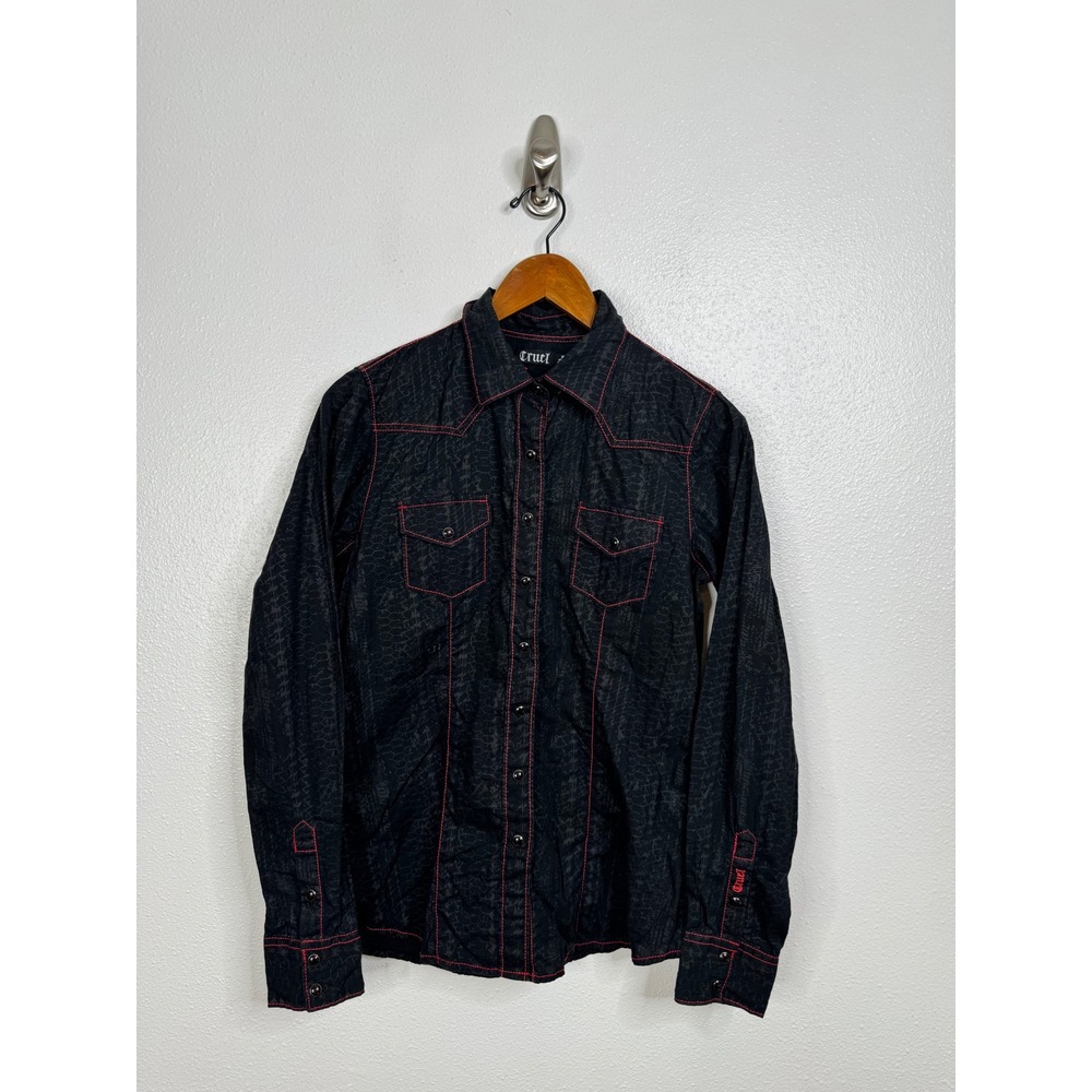 Cruel Black Snakeprint Long Sleeve Pearl Snap Western Shirt‎ Size Medium